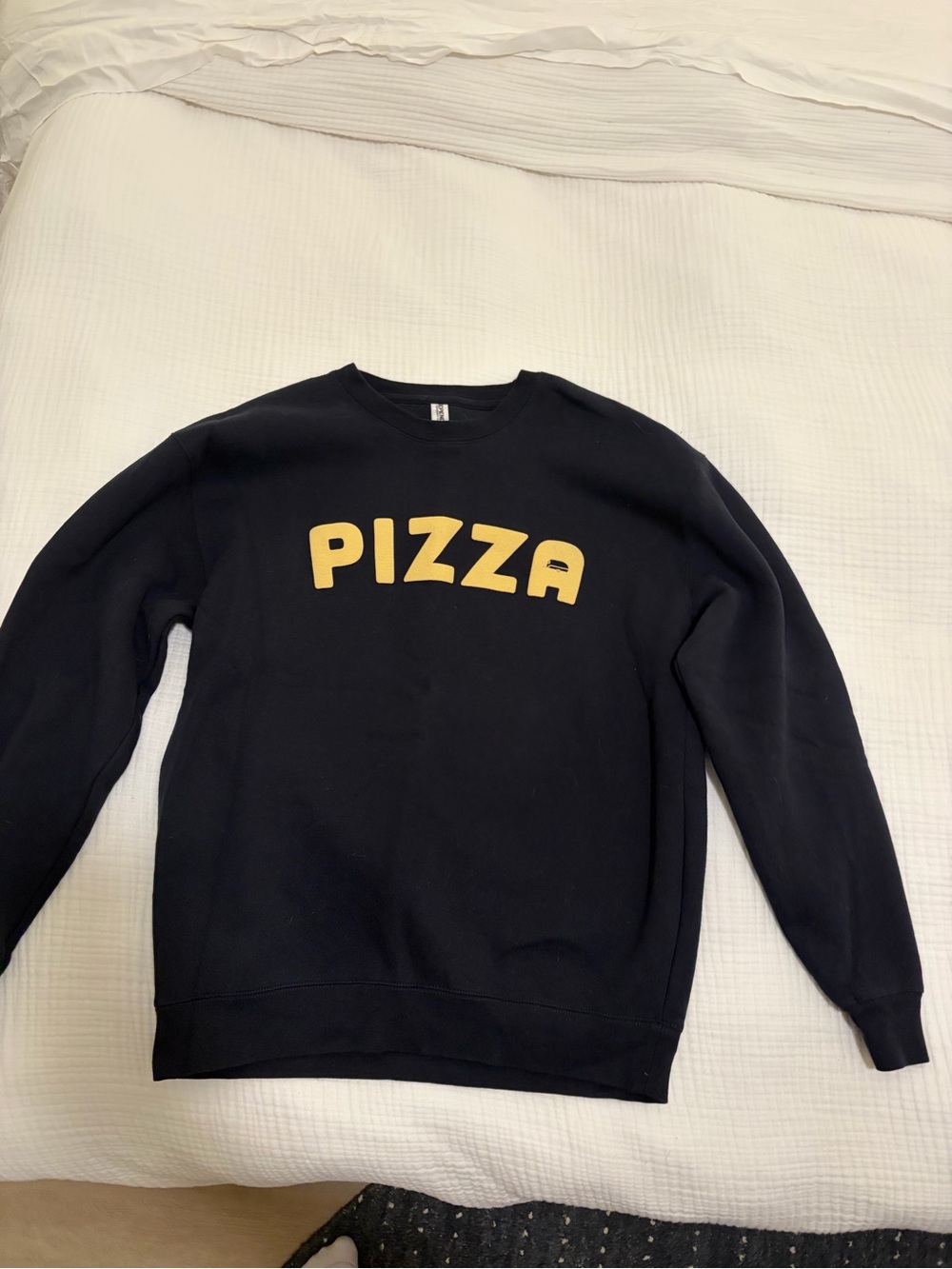 Men's Black Sweatshirt with Yellow 'PIZZA' Graphic